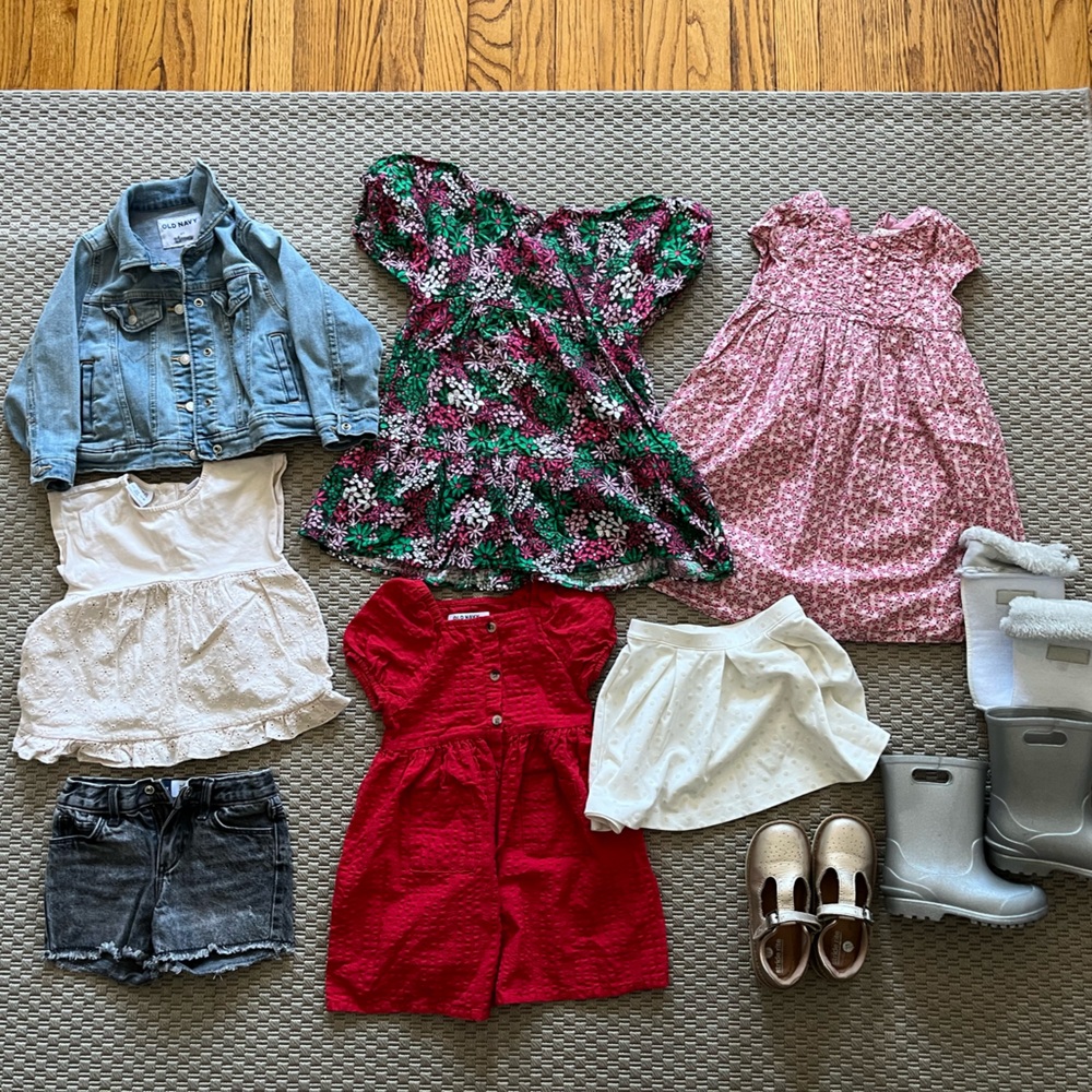 Girls summer bundle with Jean jacket, dresses etc incl. rain boots & Mary Jane’s